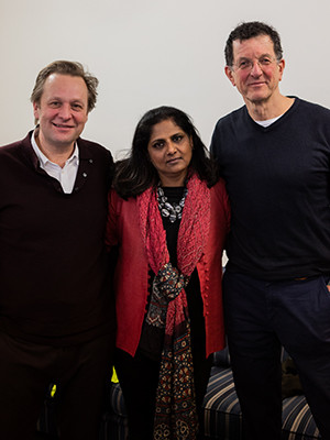 Daniel Birnbaum of Acute Art, Priyamvada Natarajan, and Sir Antony Gormley