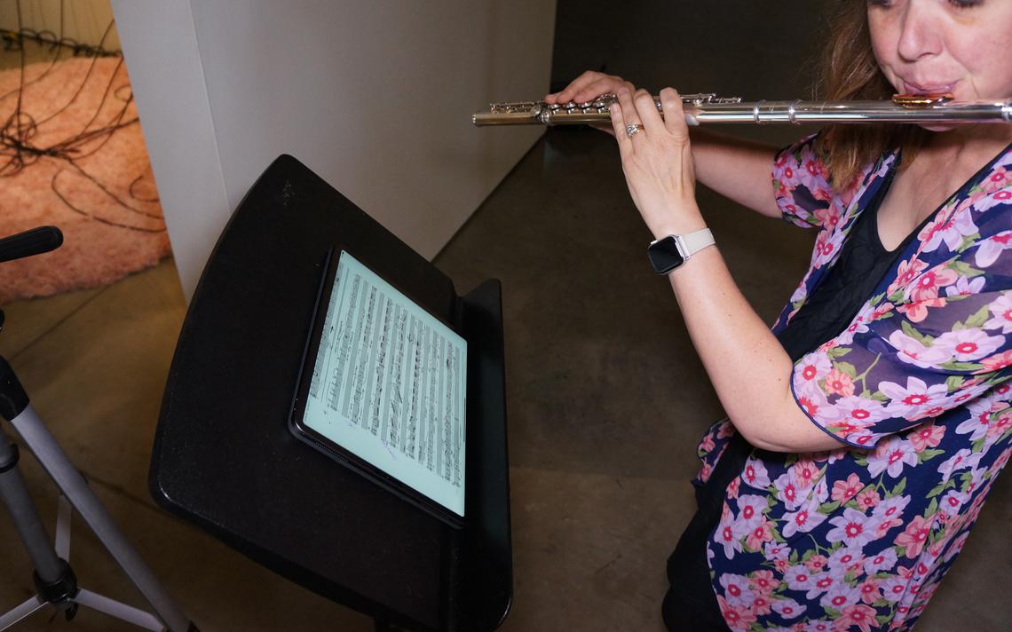 Technology was put to use in the project, allowing the flutist to focus on the music and allowing her to play continuously. Ethan Mickelson / The Arts Partnership