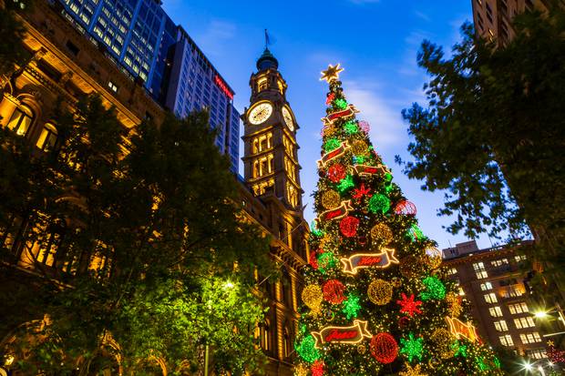 A Christmas tree shines bright in Sydney's CBD. Photo / Getty Images