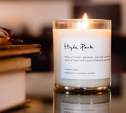The Hyde Park candle is inspired by the nostalgic scent of the neighborhoods many bookstores and libraries, with notes of leather, patchouli, and musk.