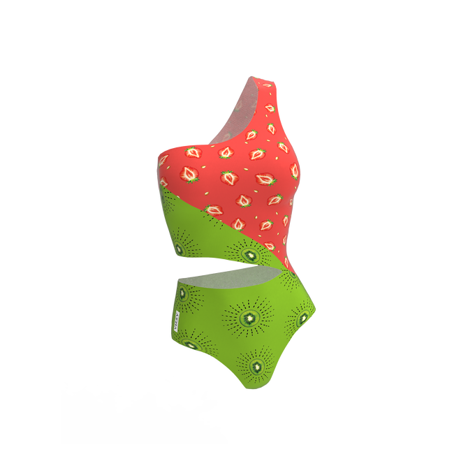 This is Vizzy’s Seltzer Szn Swimwear's Strawberry Kiwi one-piece.