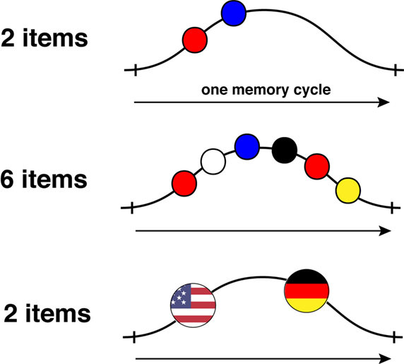 Figure 2 - Chunking information in one WM cycle: let us say you have to remember a set of different colors in the right order.