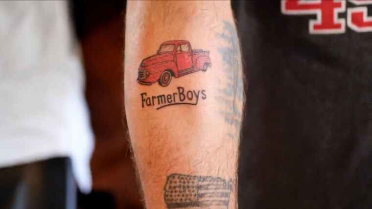 Contest participant Damien Basham's completed Farmer Boys Tattoo.